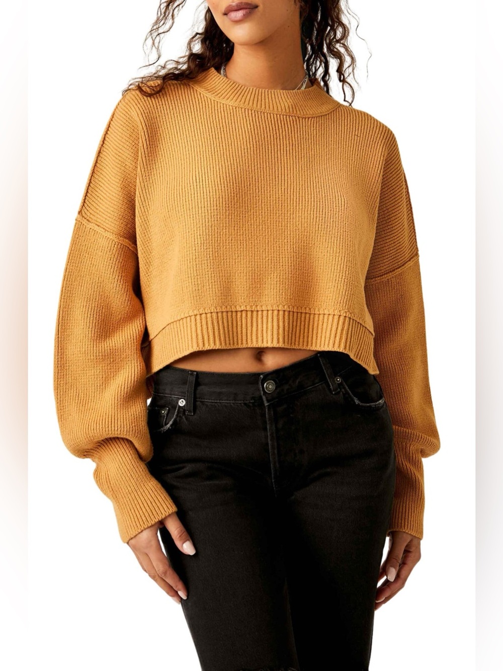 Free People Easy Street Crop Pullover in Golden Squash size medium